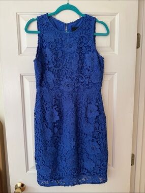 J. Crew Royal Blue Floral Lace Midi Dress